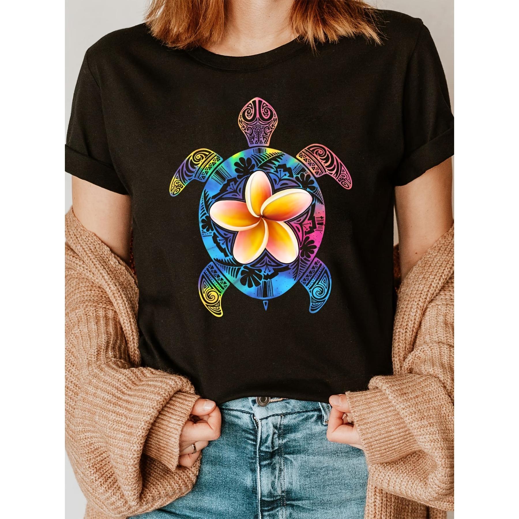 

Women s Hawaiian Sea Turtle T-Shirt - Tie-Dye Top with Hawaiian, Soft Breathable Short Sleeve Crew Neck Beachwear Suitable for Summer & Spring XXL чорний