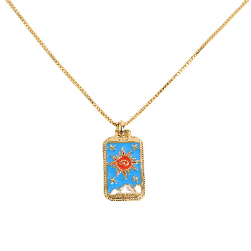 Colorful Enamel Tarot Card Necklace with Square Pendant On Copper Clavicle Chain