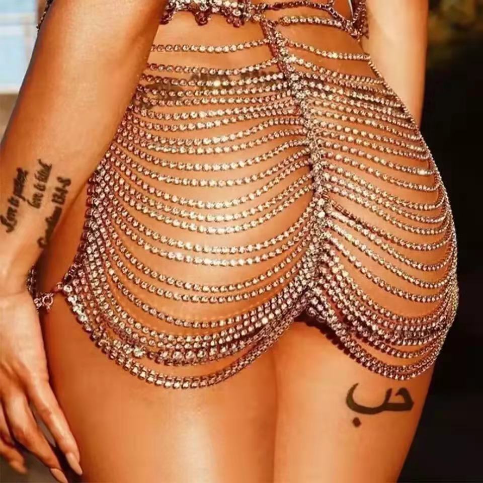 Accessories Sexy Hollow Rhinestone Skirt Fashion Top Skirt Dual-Purpose Body Chain Nightclub Flash Diamond Clothing