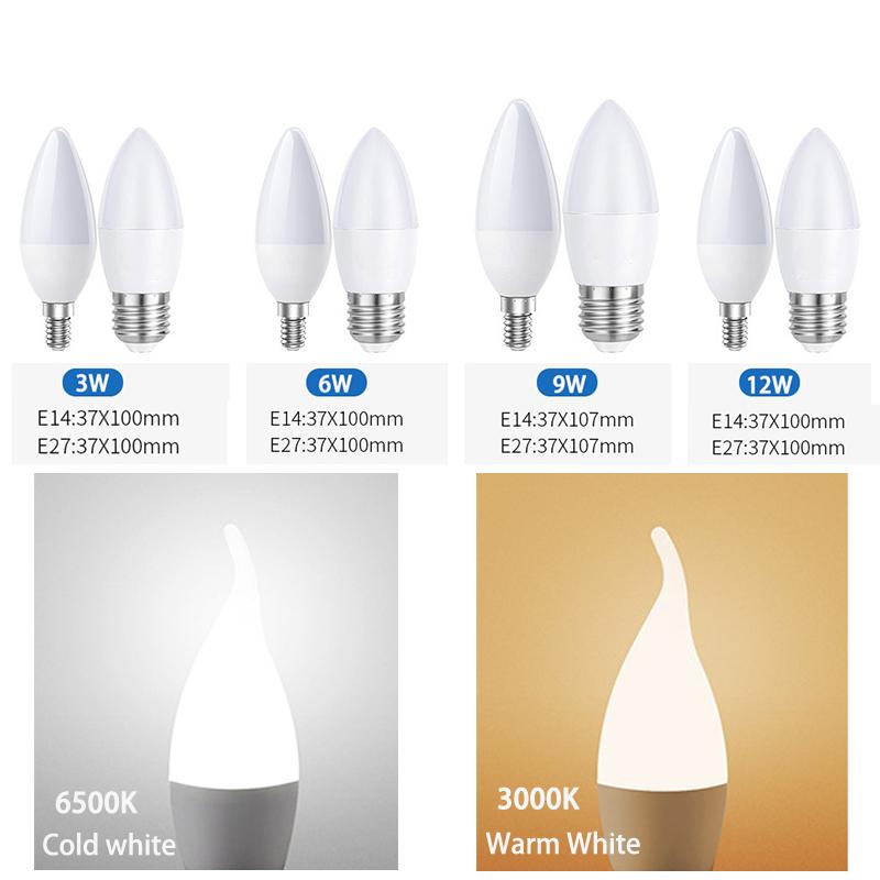 Led Candle Bulb  3W 6W 9W 12W 15W E14 220V-240V 3000K 4000K 6500k Energy Saving Of Super Bright