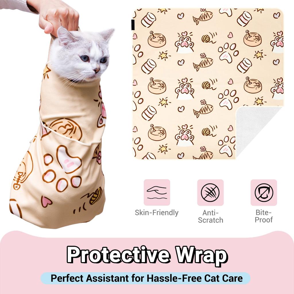 JJC Borsa Extra Large 90x90cm per Toelettatura Gatti con Taglio Unghie e Avvolgimento per Gatti Grandi e Piccoli Perfetta per Unghie Orecchie Denti Fuga e Lotta Allattamento