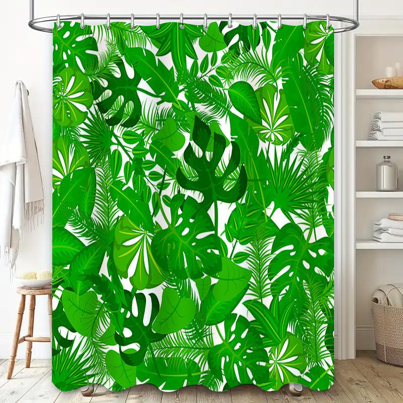 Green Palm Leaves Shower Curtain Waterproof Bathroom Decor For Home Decoration 69X70 Inches Green