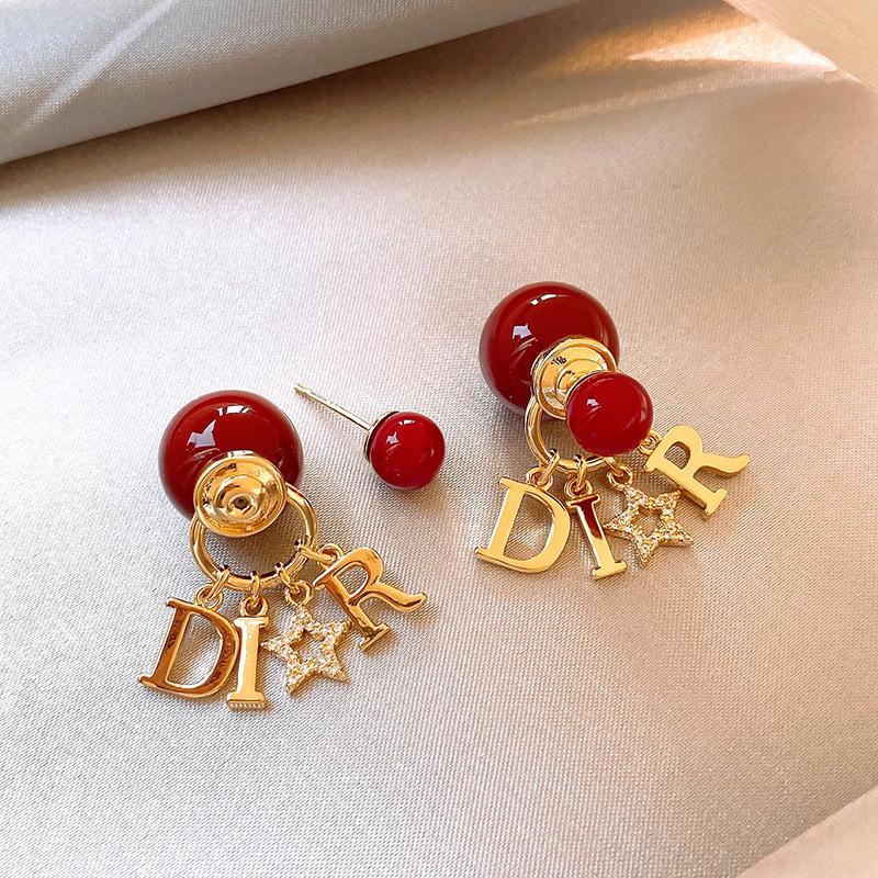 New Year's Red Zircon Letter Fringed Stud Earrings Niche Design Earrings Earrings