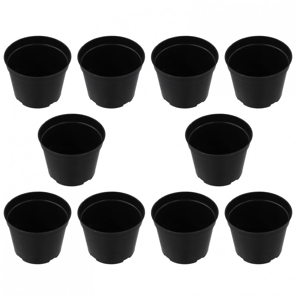 10PCS Set of Black Plastic Plant Pots for Indoor and Outdoor Use