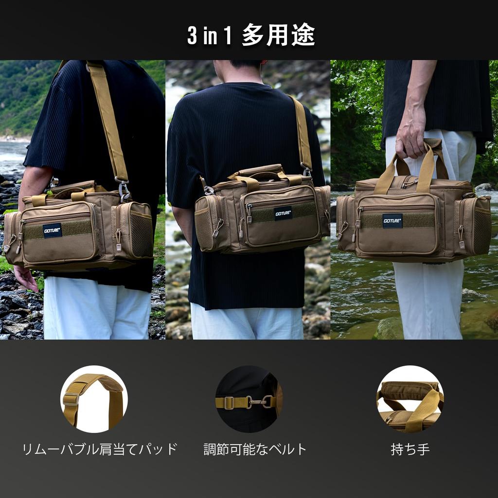 Goture Fishing Fishing Bag with Rod Waterproof Tackle Shoulder Multifunctional Fishing Large Fishing Gear Storage Bag for Hiking and Outdoor Khaki
