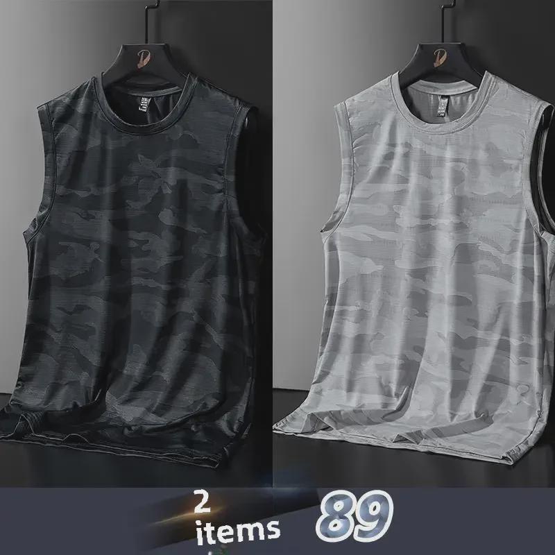 Men's 2023 Summer Quick-Dry Ice Silk Sports Vest - Loose Fit Sleeveless T-Shirt for Basketball & Fitness