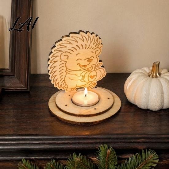 Decorative Autumn Centerpiece Wooden Candle Holder Halloween Tea Light Holder Pumpkin/Mushroom/Maple Leaf/Hedgehog for Table Centerpieces Fall Theme