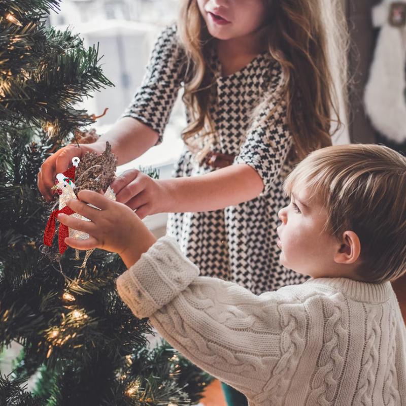 4pcs Christmas Tree Hanging Pendant Scarf Chicken Holiday Festival Decoration Outdoor Xmas Tree Funny Home Christmas Ornament