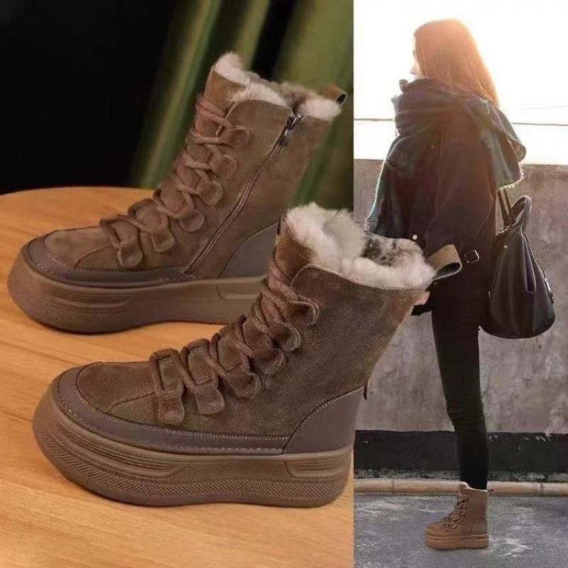 Quality Women's Suede Snow Boots Fashion Waterproof Warm Fur Mid-Calf Boots 2026 Winter Women Platform Casual Cottom Shoes Botas