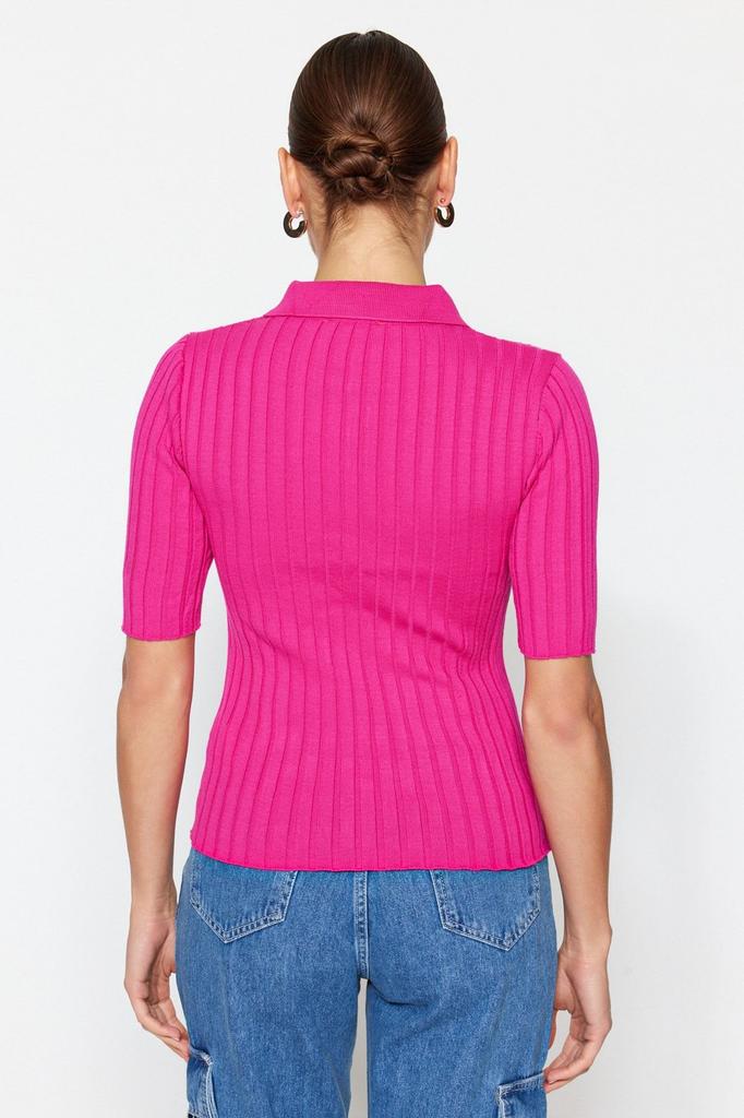 Women's Fashionable Stylish Sweater Mink Basic Polo Neck T-Shirt Look Knitwear Sweater