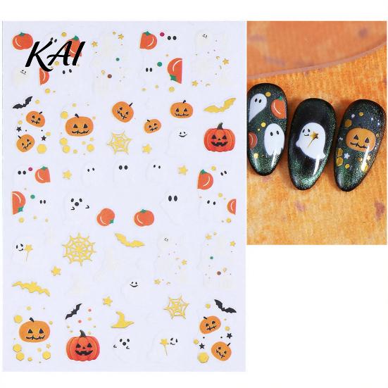 Waterproof Nail Stickers Halloween Art Stickers, Cartoon Pumpkin Ghost Bat Decals for Manicure Accessories Decorations, Self-Adhesive Holiday Women