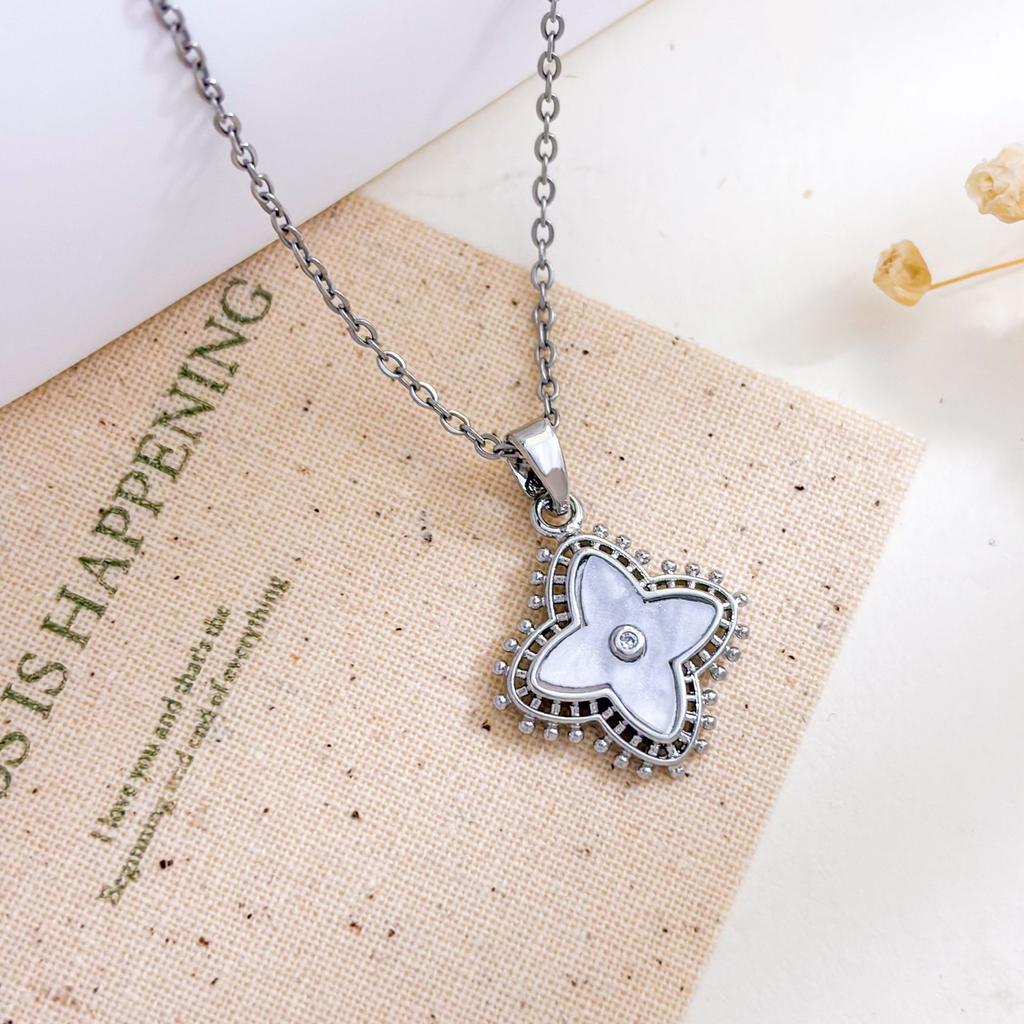 Necklace letter flower micro-inlaid zircon necklace accessories feminine minimalist design sense niche versatile titanium steel accessories