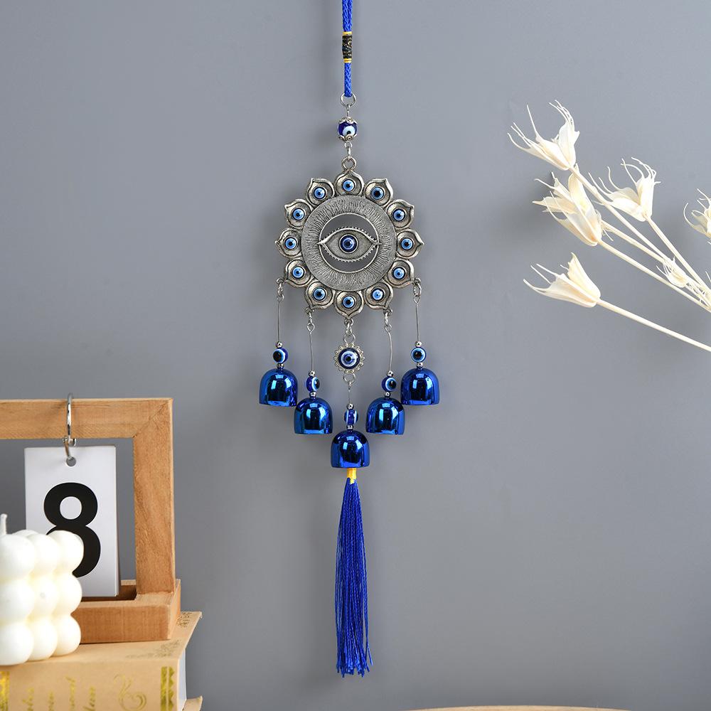 Evil Eyes Wind Chimes Resin Beads Amulet Lotus Turkish Blue Eye Tassel Wind Music Bell Mascot Home Wall Garden Hanging Decor