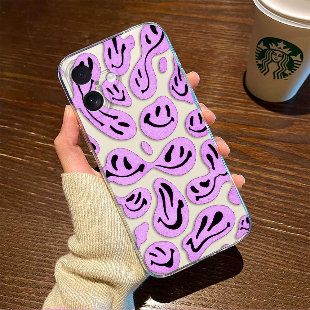 

Fashion Trippy Smiley Face Custom Photo Clear Phone Case For iPhone Apple 16E 16 15 14 12 13 11 Pro 8 7 SE Plus X XR XS Max Case IPHONE14PROMAX