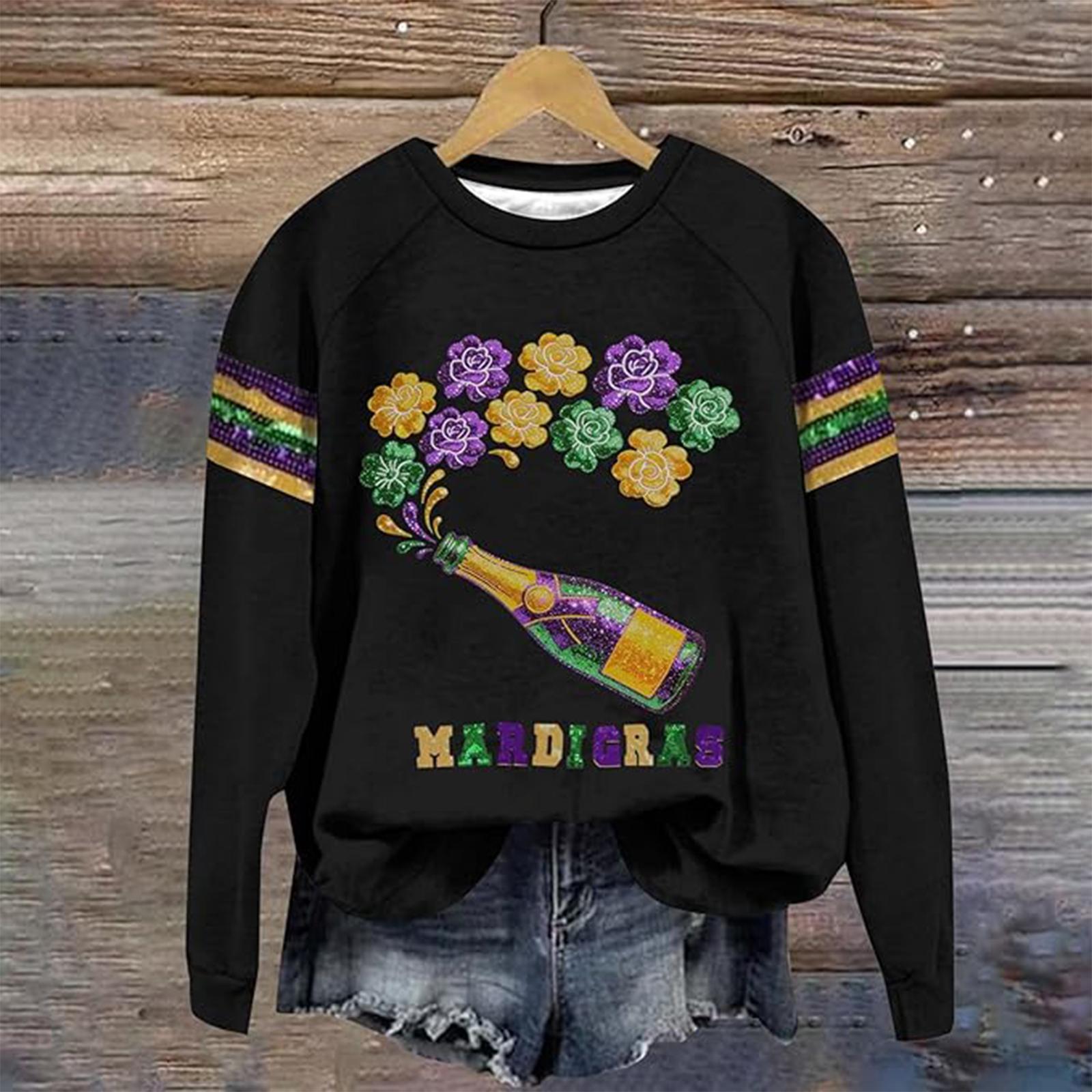 

Women s Fashion Casual Carnival Mask Printed Round Neck Raglan Sweater Top M