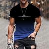 Men's Gradient Letter Printed Comfortable and Breathable Round Neck T-shirt Outdoor Street Fashion Top