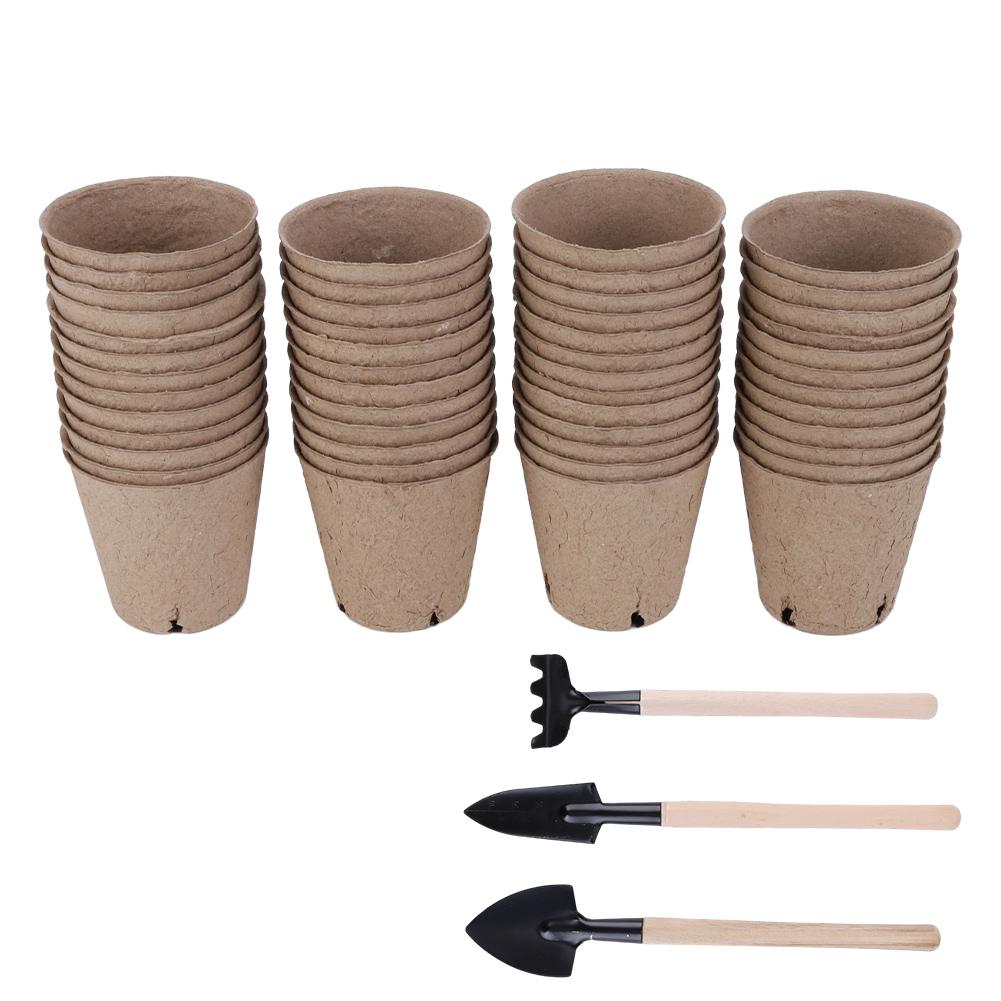 53/72pcs Flower Vegetable Seedlings Nursery Cup Biodegradable Seed Starter Pots Kits with Plant Labels Mini Seedling Tools