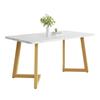 117x68cm Dining Table, Metal Frame, Rectangular Modern Marble Pattern Kitchen Table with Metal Legs for Dining Room Living Room, White, Golden/White