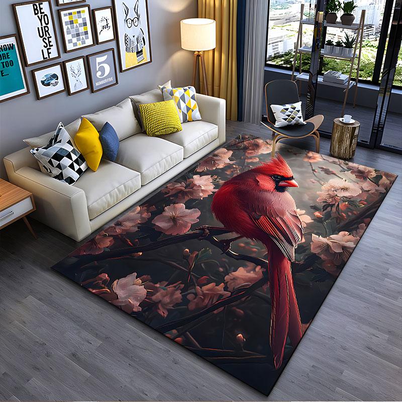 Red Cardinal with Floral Branches Suitable As a Non-slip Mat for the Living Room or Bedroom Sofa