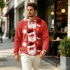 Men's Fall Knit Pullover with Collar and Pocket, Christmas Print Long Sleeve Casual Top
