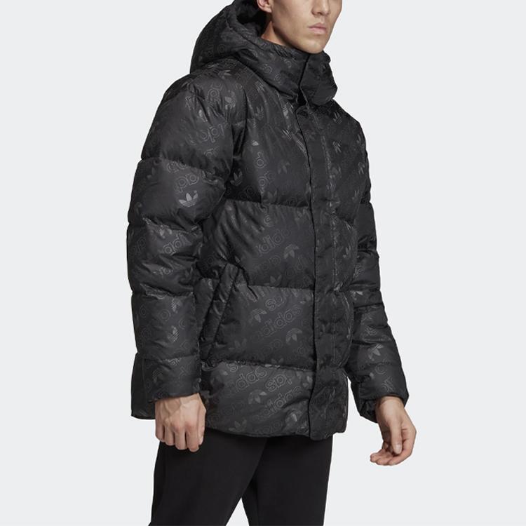 Adidas Originals Trefoil Reflective Print Down Jacket with Hood Men Jacket Black ED5841