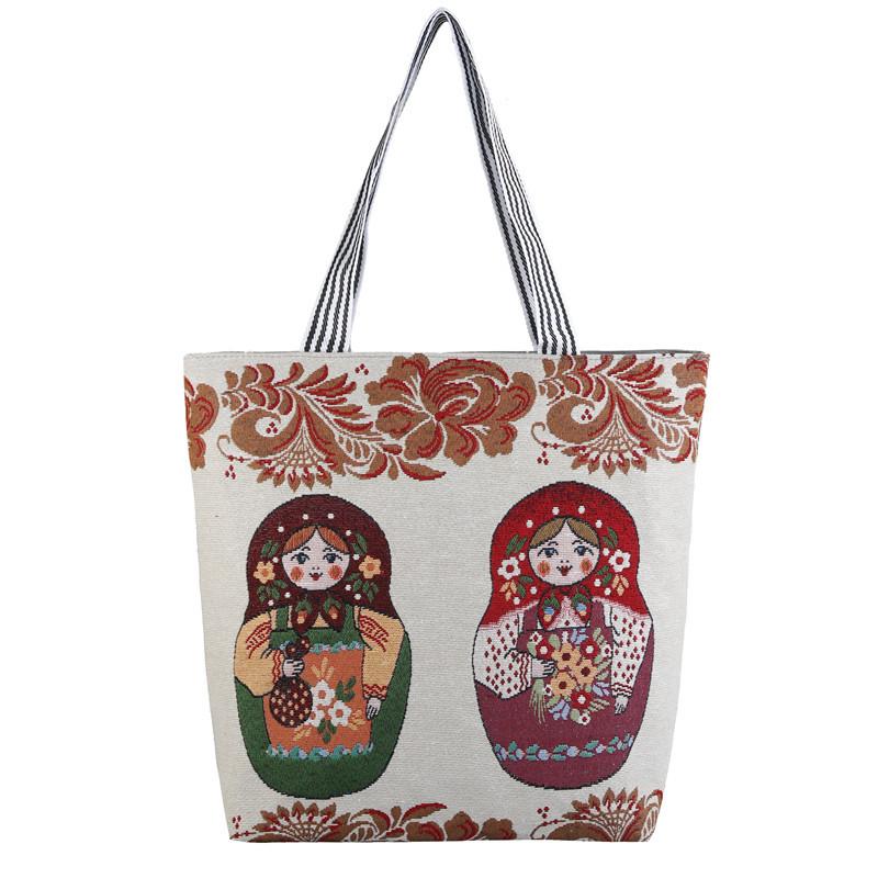 Reise-Damen-Umhängetaschen, große Kapazität, Canvas-Tragetaschen, lässige Vintage-Handtaschen für Matroschka-Puppen