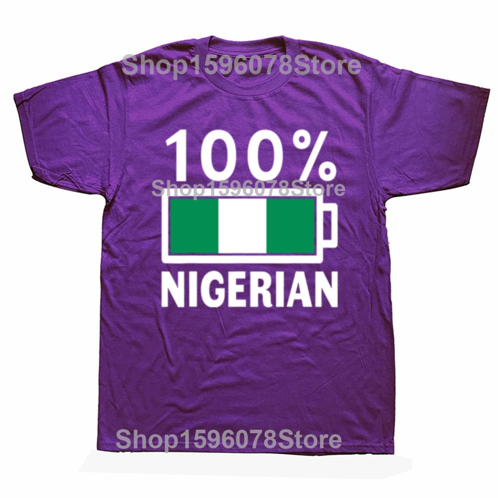

Funny Nigeria Flag 100 Nigerian Battery Power T Shirts Men Cotton Funny Humor Streetwear Tee Shirt Short Sleeve Unisex Clothing 4XL