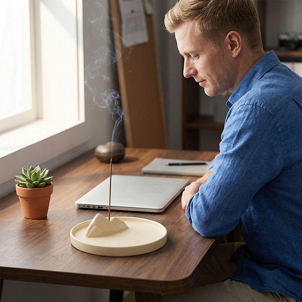 Round Ceramics Incense Burner Smooth Surface Incense Burning Tray  Home Decoration