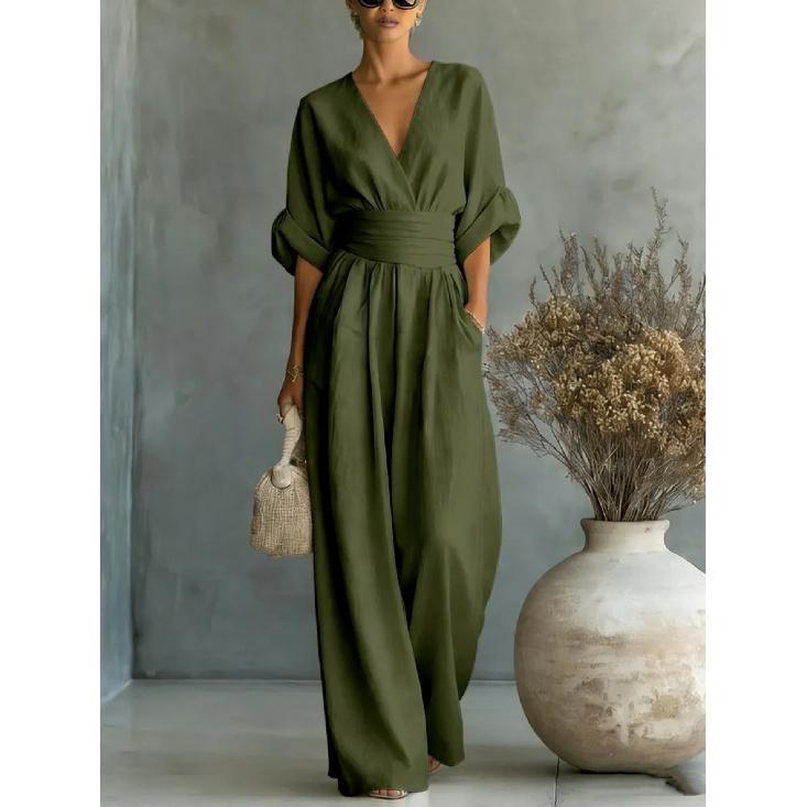Tuta Elegante Monocolore con Scollo a V e Cintura in Vita per Donna - Nuova Collezione Primavera/Estate 2026