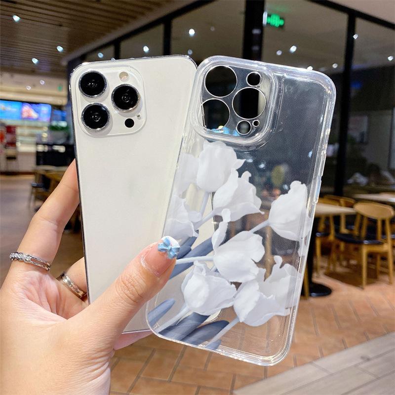 Summer Mobile Phone Case iPhone13 White Tulip Transparent Mobile Phone Case Apple 17pm Anti-drop Minimalist Temperament Model