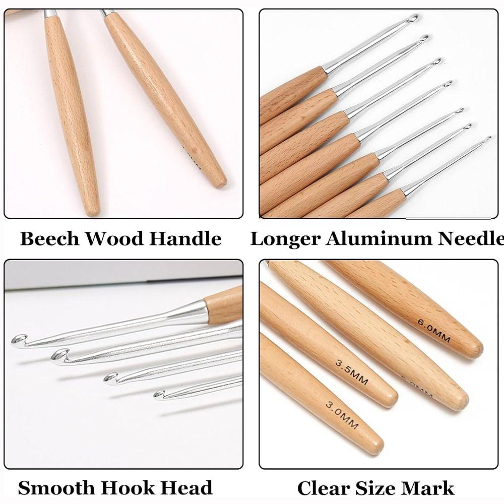 Beech Wood Handle Crochet Hooks 3-12mm Wood Handle Crochet Sewing Accessories Yarn Weave Tool