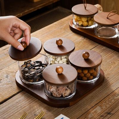 Domácí dělená nádoba na suché ovoce Černý ořech Jednoduchý Nový čínský Retro Talíř na ořechy Úložný box