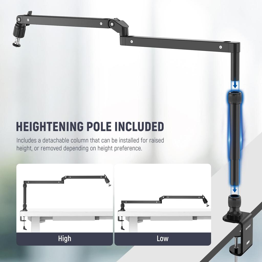 NEEWER Slim Microphone Arm Desk Mount with Damping, 360° Rotation, Articulating Boom Arm with Height Adjustable Pole and Cable Management Channel