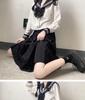 JK Sailor Suit: Black-Collared Off-White Pleated Skirt Set - Three-Piece Basic Style for Spring/Summer