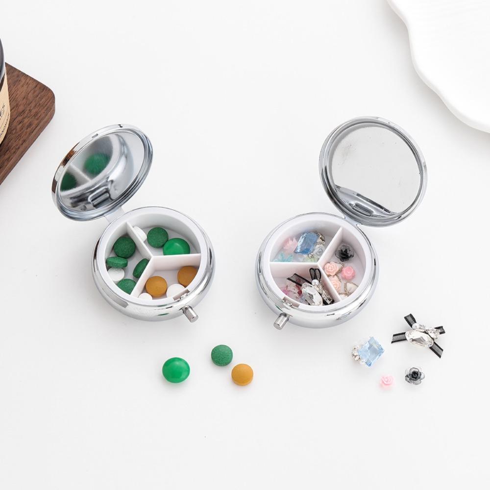 Portapillole Portatile con 3 Scomparti, Mini Custodia Organizer in Metallo per Medicine, Carino Contenitore Stampato per Vitamine, Pillole, Gioielli, Viaggio, Uso Quotidiano