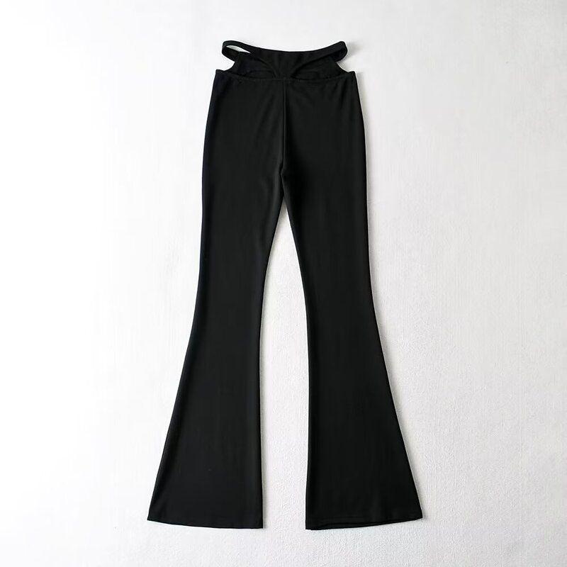 Fashion Wind 2024 Summer New Arrival Low Waist Silm Stylish European and American All-Matching Work Clothing Sexy Waist Leakage Flared Pants