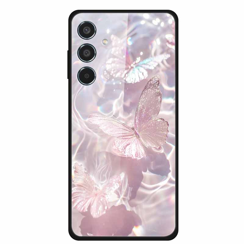 Glass Cellphone Case For Samsung Galaxy M35 Hard Plastic Back Cover For Samsung M 35 Flowers Painted Cases Fundas Shell Shield