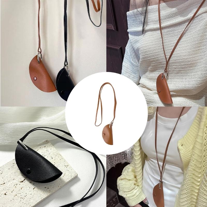 Leather Travel Accessory Holder Versatile Leather Bag with Easy to Use Buckles Straps Practical Neckalce Pouches