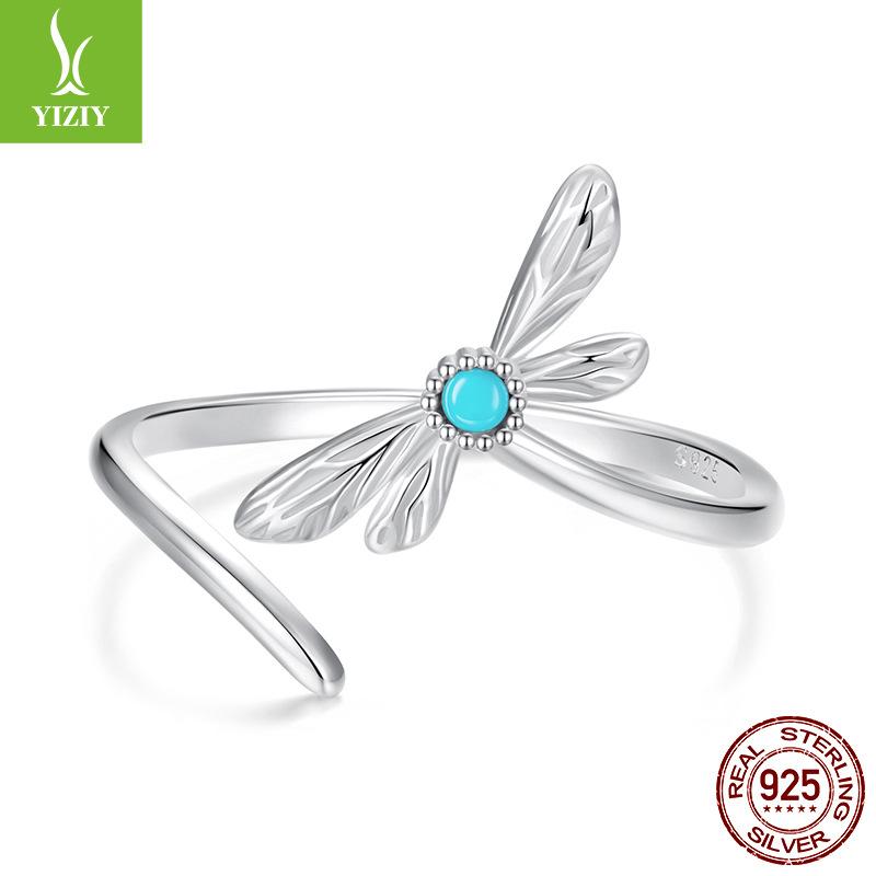 Turquoise Dragonfly Ring, Female Light Luxury Personalized Ring, Simple Niche Design Open Index Finger Ring