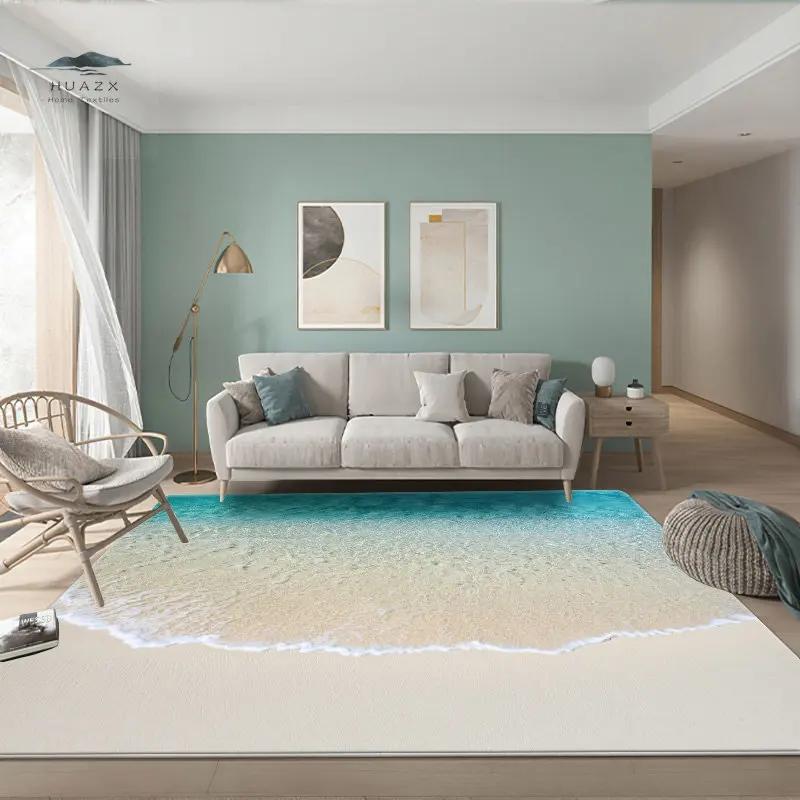 3D Meer Strand Teppich für Schlafzimmer Lounge Dekoration Wellen Rutschfeste Teppiche Wohnzimmer Couchtische Bodenmatten Wohnaccessoires