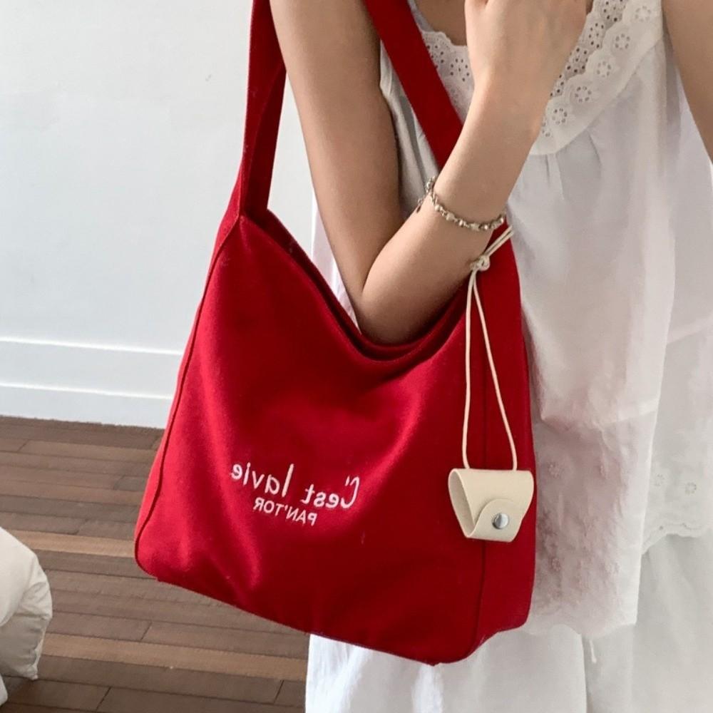 Korean Student Tote Bag Canvas Women's Armpit Bag Trendy Letter Shoulder Bag Handbag