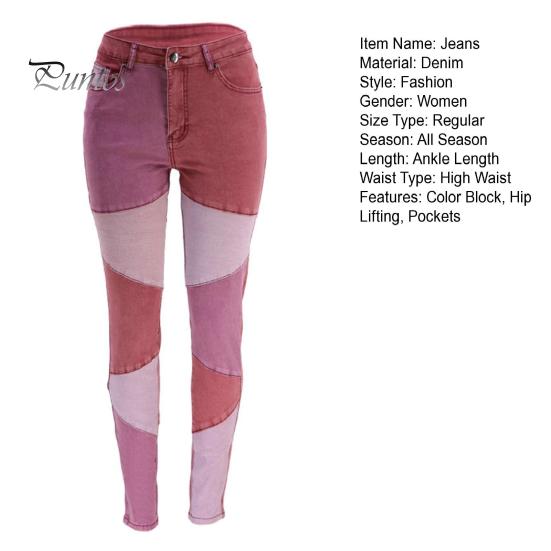 Pencil Jeans Color Block Multi Pockets Button Zipper Fly Women Denim Pants Butt-lifting High Waist Trousers Streetwear