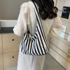 Daily Magnetic Snap Vertical Stripe Bag Tote Vintage Commute Handbag Canvas Shoulder Bag  Girls