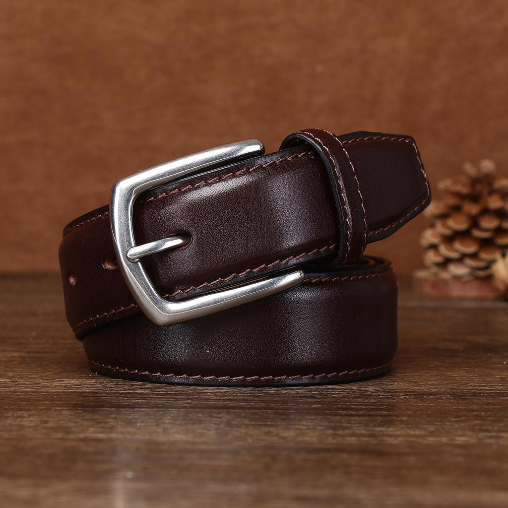 Vegetable Tanned First Layer Cowhide Men's Genuine Leather Belt Men's Casual Retro Pin Buckle Belt
