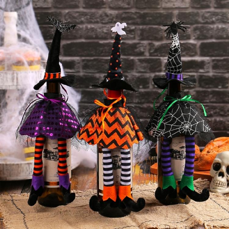 Festival Witch Hat Long Legged Wine Bottle Decorations, 5Pack, Wine Bottle Covers For Halloween Parties