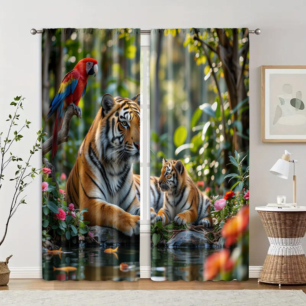 

2 pcs, filtering curtains (excluding rods, non-movable, without batteries) Tropical Tiger for use in bedrooms and living rooms 29x65in(75x166cm)