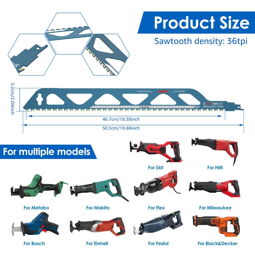 10/12/18/20 Zoll Säbelsägeblatt Universalschnitt Recipsägeblatt Legierter Stahl Roter Ziegel Beton Schneidsägeblatt