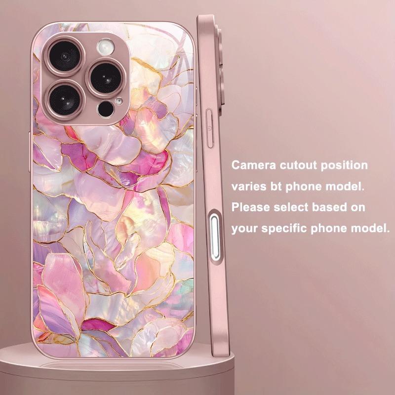Creative Pink Crystal Floral Charm Metallic Glass Phone Case For iPhone 17 16 15 14 13 12 11 Pro Max 15 14 Plus 17 Air 16E Cover