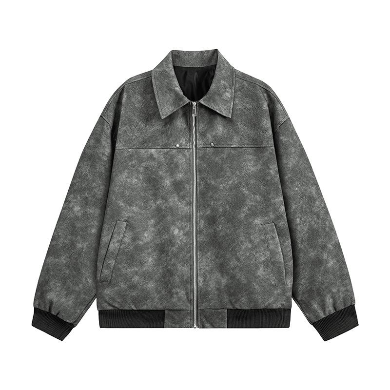 Spring and Autumn Leather Jacket, Men's Retro Casual Coat, Baseball Jacket, Collar, Versatile Windproof Top