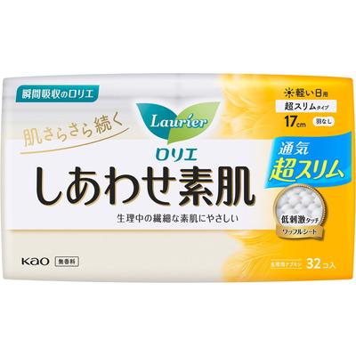 Laurier Shiawase Sokuhada, atmungsaktiv, superschlank, leicht, für den Tagesgebrauch, 17 cm, ohne Flügel, 32 Stück (Quasi-Droge) Laurier Happiness Skin Serviette Hautpflege Bitte re